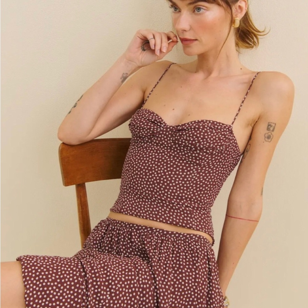 Reformation Pixie Top in Choco-dot brown